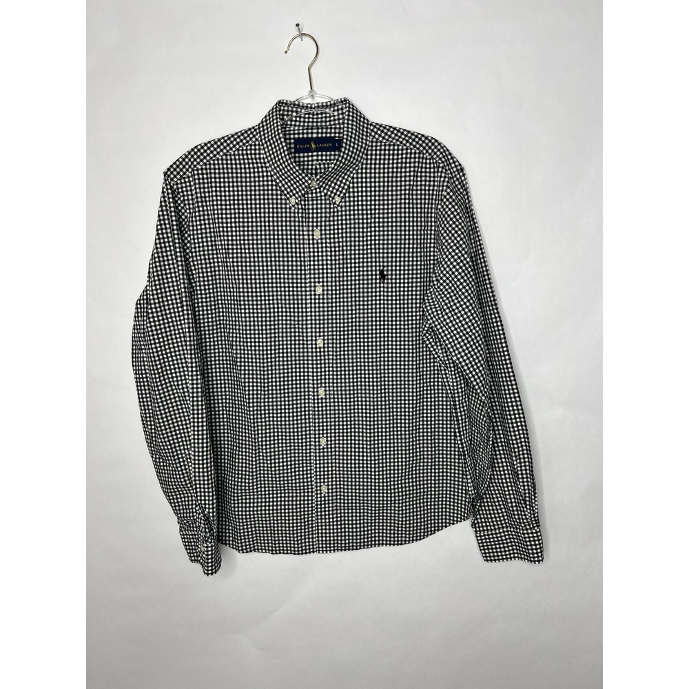 Ralph Lauren Shirt Mens L Black White Gingham Button Down Pony Logo Long Sleeve
